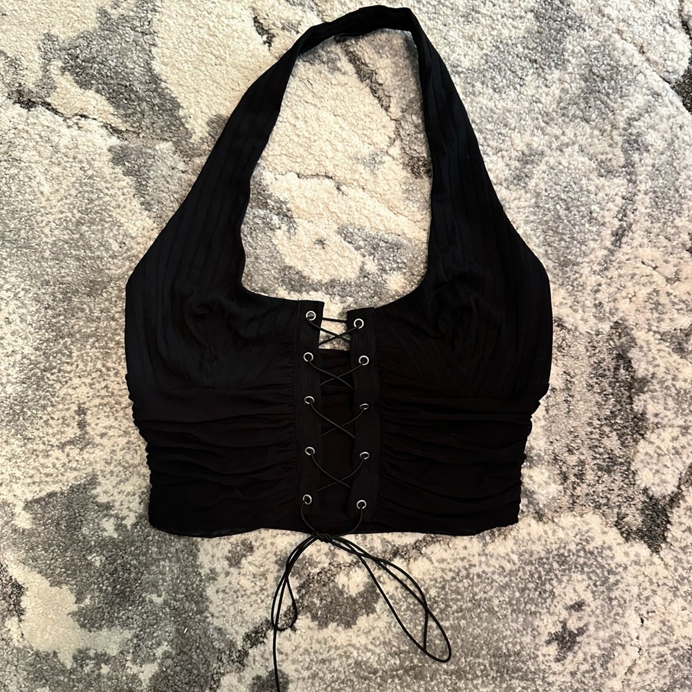 Elegant Black Lace-Up Halter Top